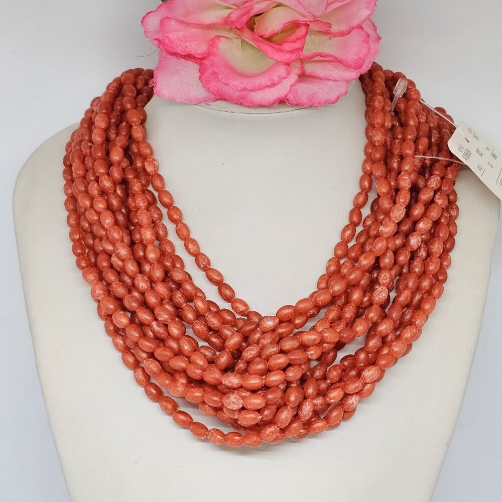 Doncaster Multi-Strand Coral Red Beaded Necklace - Picture 2 of 9